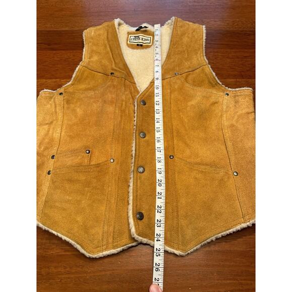 XL Vintage Chess King Sherpa Lined Suede Western Cowboy Vest 70s Snap - Picture 9 of 12